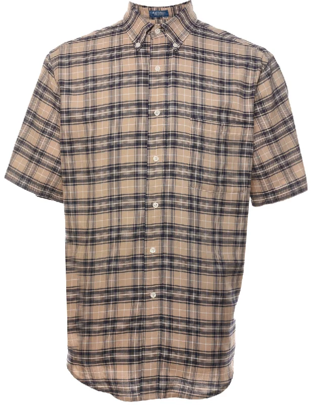 Light Brown Checked Shirt - M Ribbed Striped Patterned