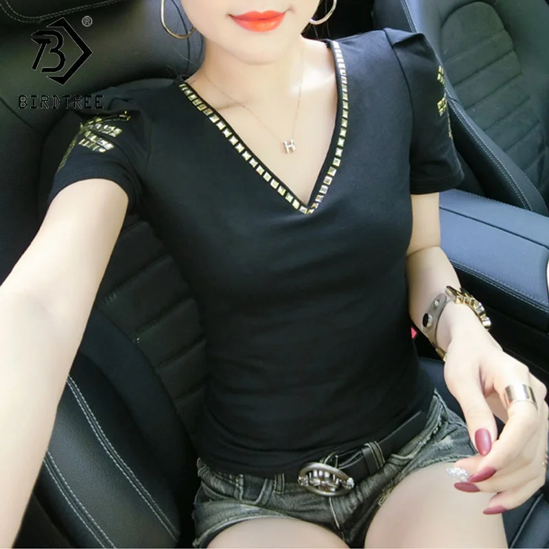 Black T-Shirt Women New V-neck Handmade Rivet Beading Sexy Transparent Back Wings Women Tops Tees Short Sleeve Summer T25908 Cashmere Blend Cotton Blend Poly Blend Black T-Shirt Women New V-neck Handmade Rivet Beading Sexy Transparent Back Wings Women Tops Tees Short Sleeve Summer T25908 Cashmere Blend Cotton Blend Poly Blend