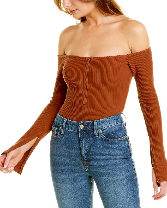 Good American 1/2-Zip Bodysuit Trendy High-Leg Bodysuit