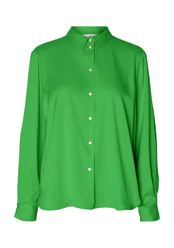 Selected Femme Talia-Franziska Relaxed Shirt, Classic Green Satin Blend Silk Blend Wool Blend