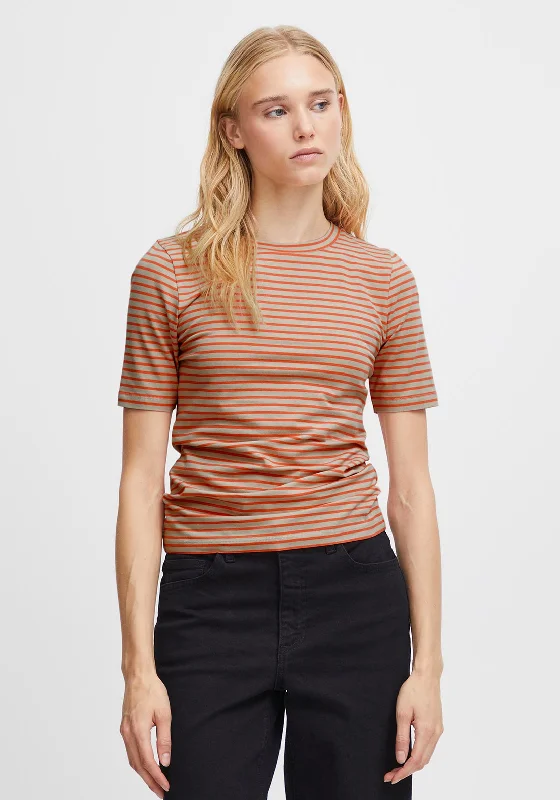 Ichi Mira Striped T-Shirt, Cloud Dancer Elegant Classic Vintage