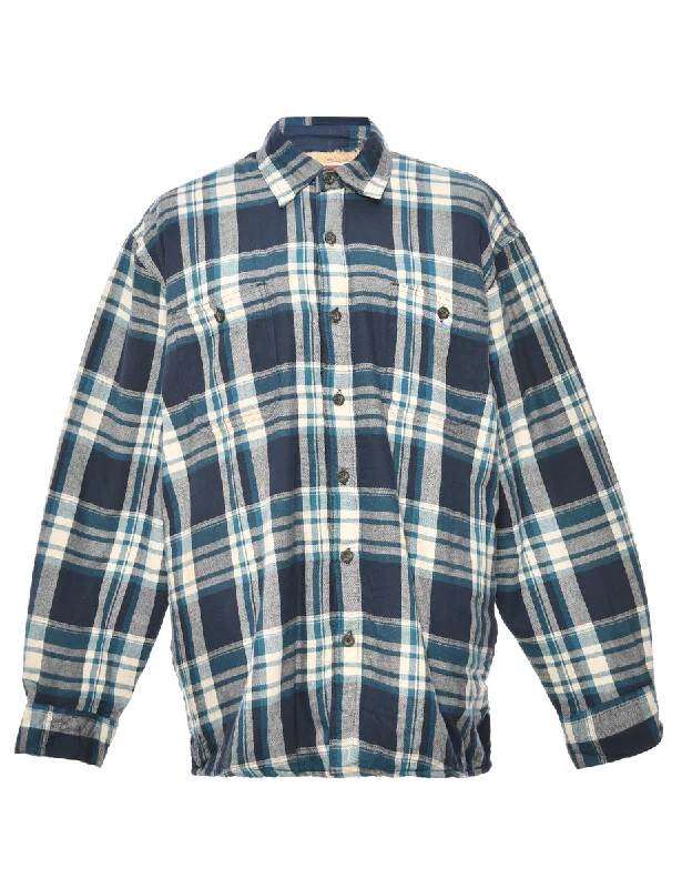 Light Blue Wrangler Checked Shirt - L Front Pockets Side Pockets Patch Pockets