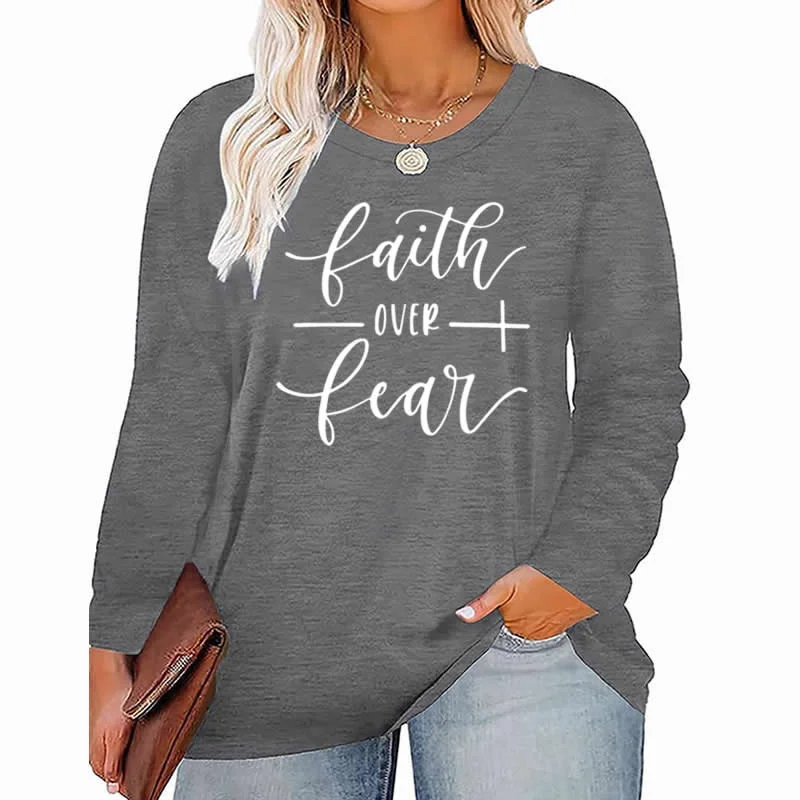 faith Hope Love pattern Plus Size Women's Top Autumn X-Large-5X-Large woman clothes y2k t shirt oversized long sleeve tshirt Polka Dot Checkered Tartan