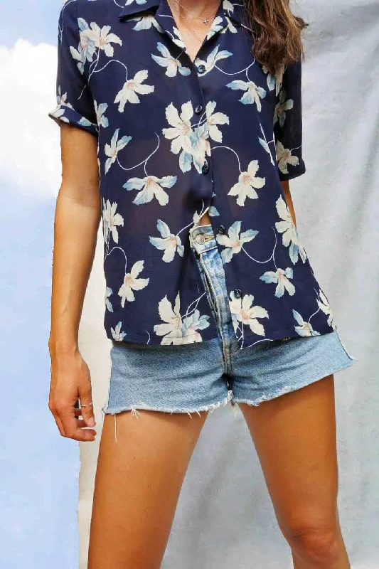 Sheer Oversized Floral Vintage Shirt Seamless Knitted Crochet