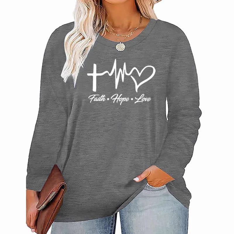 faith Hope Love pattern Plus Size Women's Top Autumn X-Large-5X-Large woman clothes y2k t shirt oversized long sleeve tshirt Houndstooth Herringbone Solid faith Hope Love pattern Plus Size Women's Top Autumn X-Large-5X-Large woman clothes y2k t shirt oversized long sleeve tshirt Houndstooth Herringbone Solid