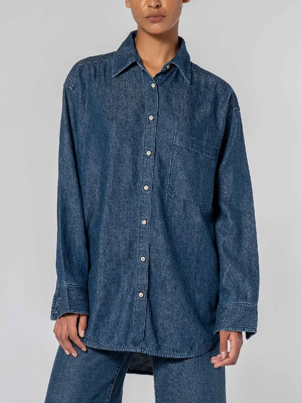 Tessa Shirt Blue Steel Silk Blend Satin Velvet