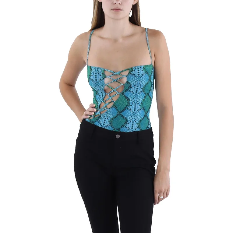 Womens Snake Print Side Tie Bodysuit Fashionable Bodysuit with Button Front