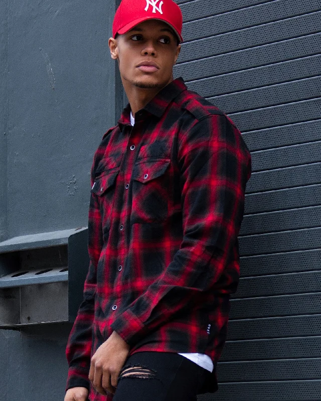 Dead Studios Rinsed Flanno Shirt Red/Black Striped Floral Plaid