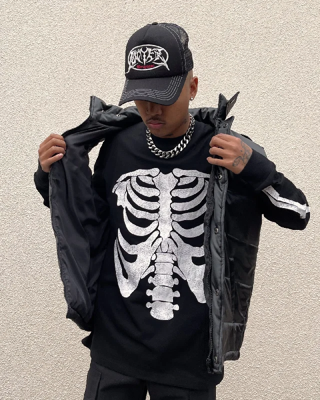 XXIII Halo Skeleton Long Sleeve T-Shirt Black/White Front Pockets Side Pockets Patch Pockets