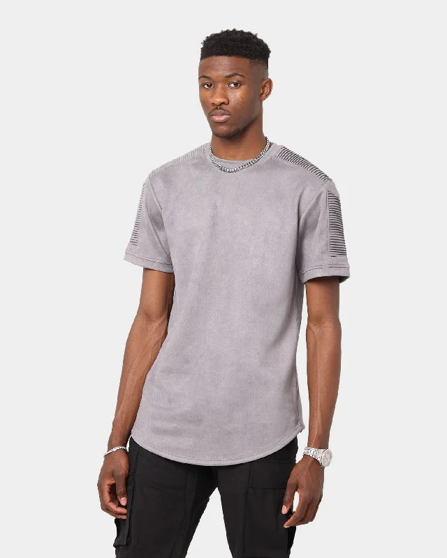 XXIII Aya Suede T-Shirt Grey Basic T-Shirt Crew Neck Short Sleeve