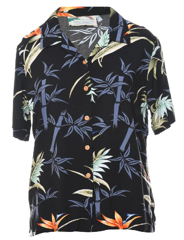 Leafy Print Hawaiian Shirt - L Graphic Embroidered Appliqued