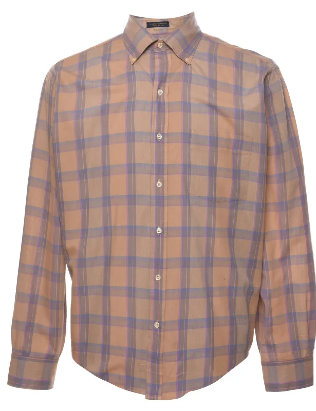 Light Brown Checked Shirt - L Rayon Fabric Velvet Fabric Corduroy Fabric