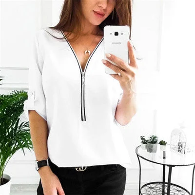 Womens t-shirts zipper girl fashion v-neck Casual Tops Shirt Ladies V Neck Zipper Loose T-shirt female blusas Tee Top Cotton Fabric Linen Fabric Terry Fabric Womens t-shirts zipper girl fashion v-neck Casual Tops Shirt Ladies V Neck Zipper Loose T-shirt female blusas Tee Top Cotton Fabric Linen Fabric Terry Fabric