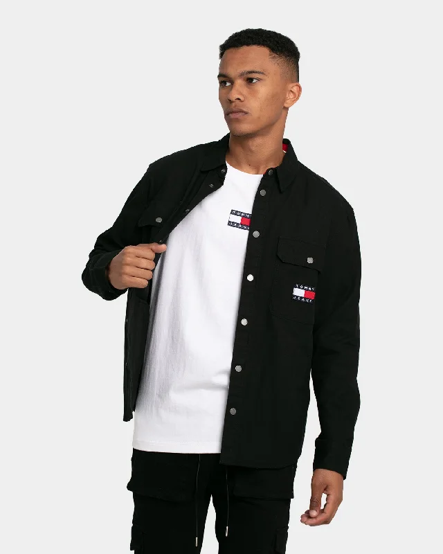 Tommy Jeans Faded Flag Overshirt Black Cashmere Blend Cotton Blend Poly Blend