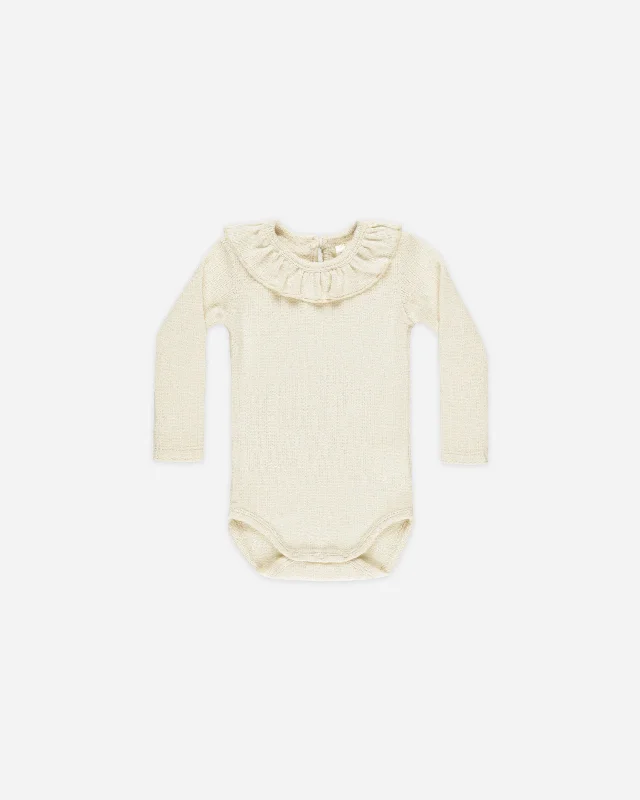 Ruffle Collar Bodysuit || Natural Elegant Button-Up Bodysuit