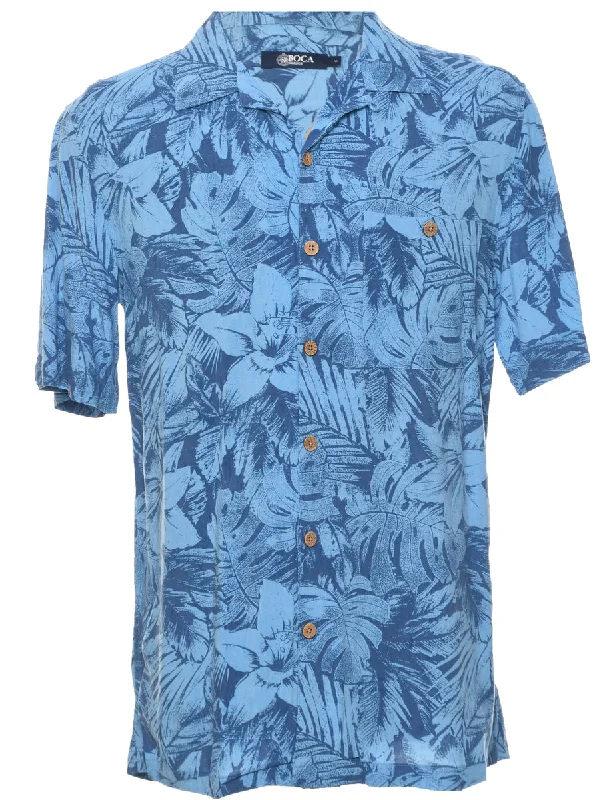 Leafy Print Hawaiian Shirt - M Front Pockets Side Pockets Patch Pockets