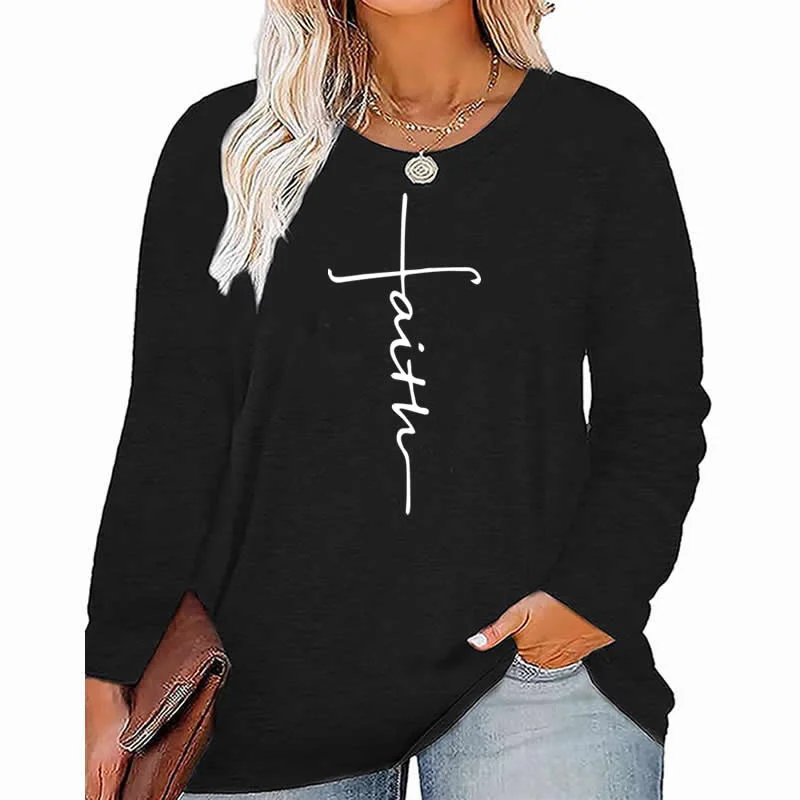 faith cross pattern Plus Size Women's Top Autumn X-Large-5X-Large woman clothes y2k t shirt oversized long sleeve tshirt Lace Blend Ribbed Blend Corduroy Blend faith cross pattern Plus Size Women's Top Autumn X-Large-5X-Large woman clothes y2k t shirt oversized long sleeve tshirt Lace Blend Ribbed Blend Corduroy Blend