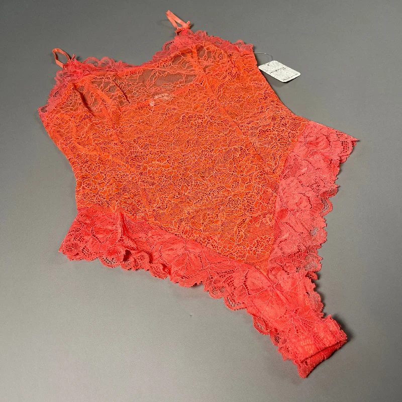FREE PEOPLE Sheer One Touch Bodysuit Leotard Women's Sz M Watermelon Lace OB1457989 (New) Fashionable Embellished Bodysuit