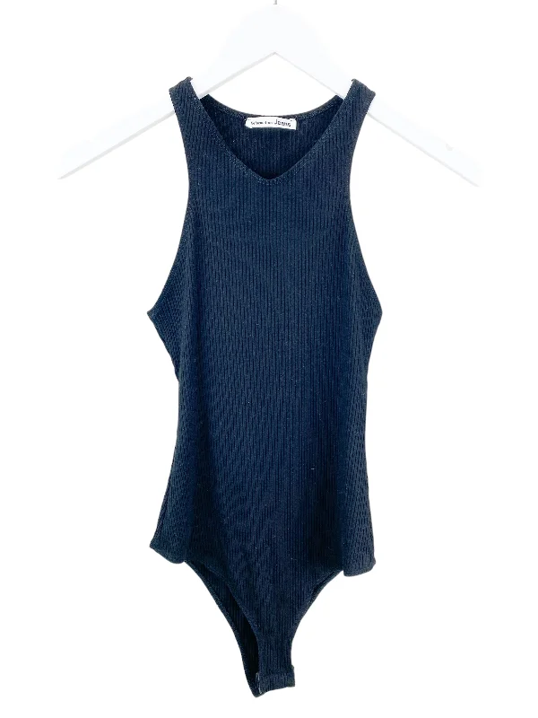 Reformation Jeans Women's Audri Ribbed Bodysuit Black Size XS Cozy Stretch Bodysuit