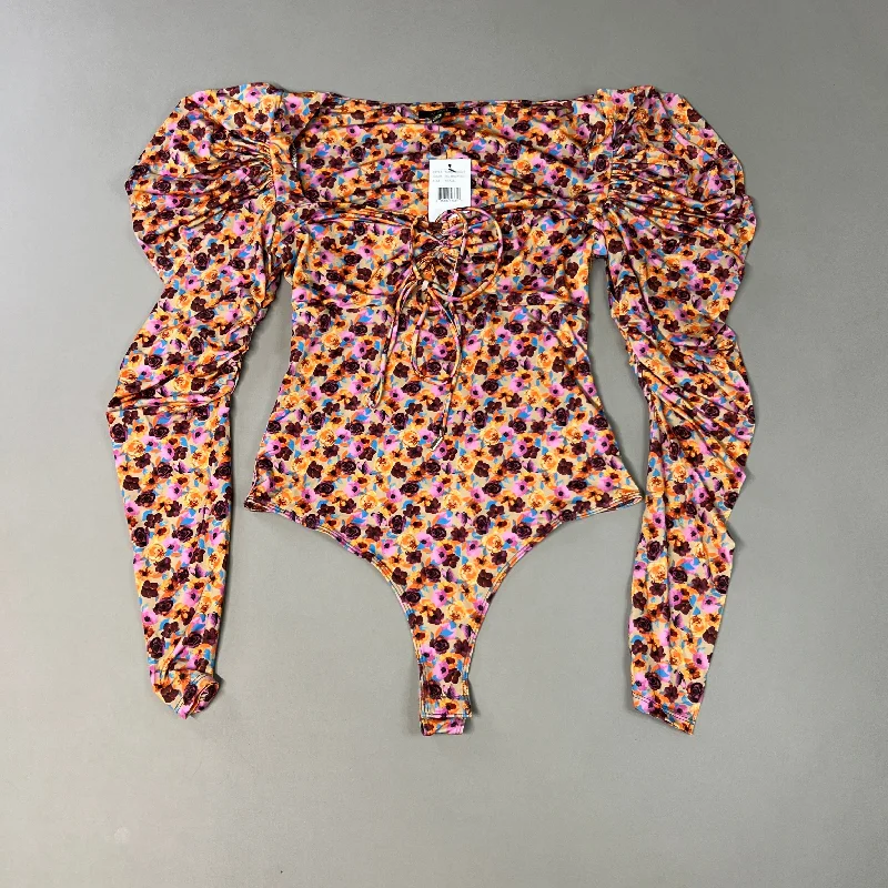 AFRM Coppelia Halter Tie Detail LS Knit Bodysuit Women's S Fall Meadow Ditsy AER002829AU21 (New) Elegant Button-Up Bodysuit
