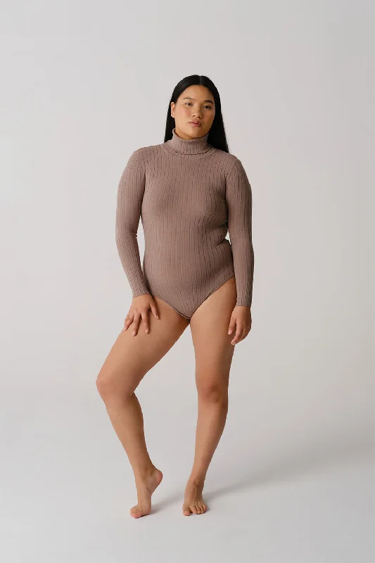 Coppi Bodysuit Light Brown Trendy Bodysuit with Cutouts