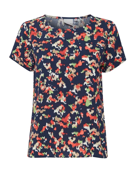 Ichi Vera Print T-Shirt, Total Eclipse Rayon Velvet Corduroy