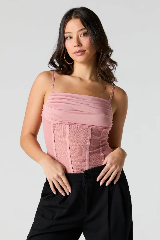 Mesh Cowl Neck Bodysuit Comfortable Bodysuit for Layering
