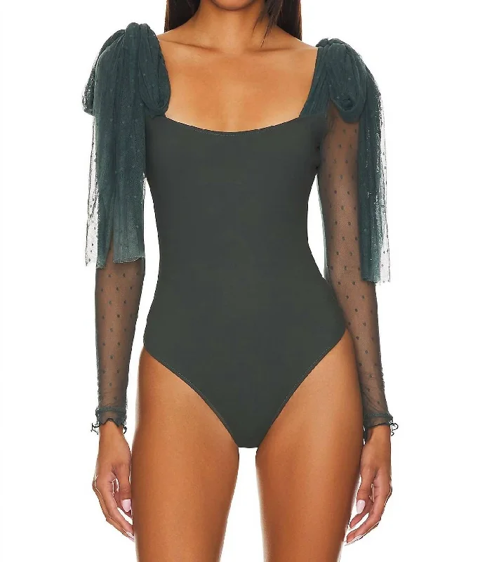 Tongue Tied Bodysuit In Green Gables Fashionable Square Neck Bodysuit