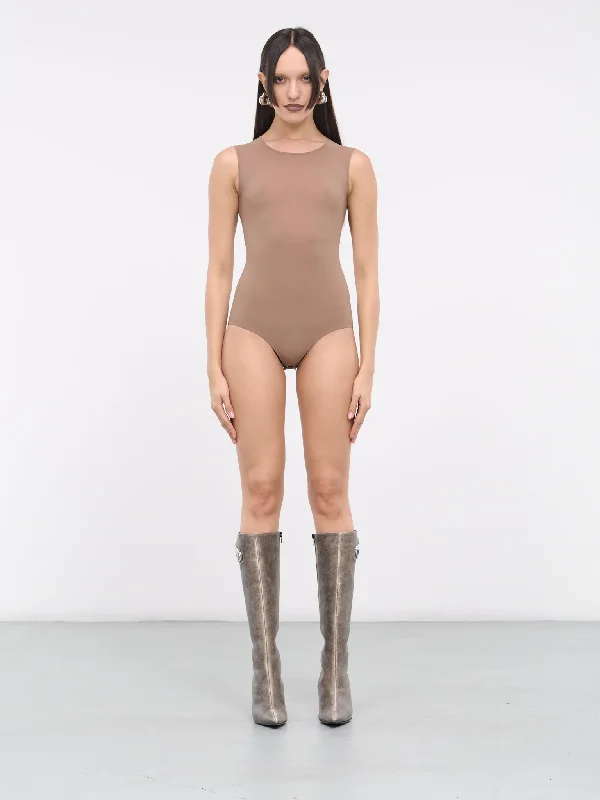 Technical Jersey Bodysuit (S51NA0065-S20518-BROWN) Trendy Bodysuit with Back Tie
