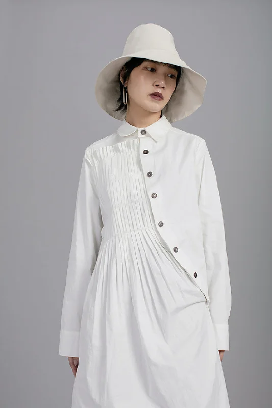 Asymmetric Folding Curved Pleated Middle Long Shirt Tunic-BB852 Collared Crew Neck Turtle Neck Asymmetric Folding Curved Pleated Middle Long Shirt Tunic-BB852 Collared Crew Neck Turtle Neck