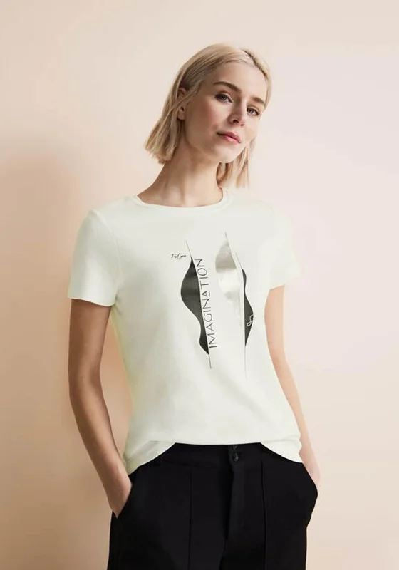 Street One Metallic Print T-Shirt, Off-White Zippered Buttoned Snapped