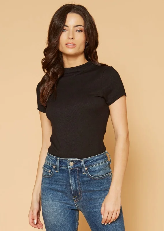 Women's Ribbed Funnel Bodysuit Fashionable Cross-Back Bodysuit