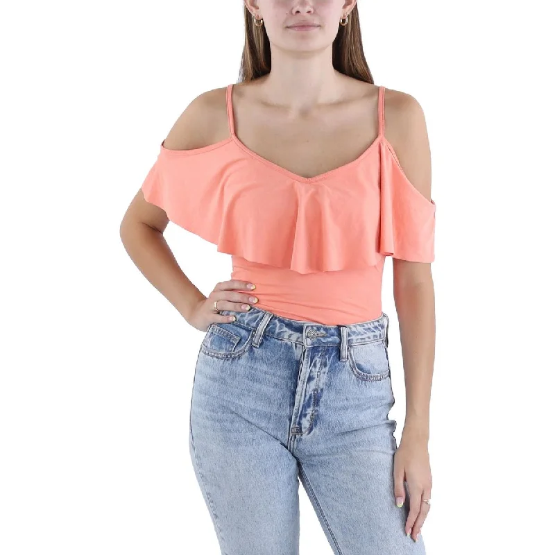 Womens Off-The-Shoulder Solid Bodysuit Elegant Bodysuit with Pleated Detail