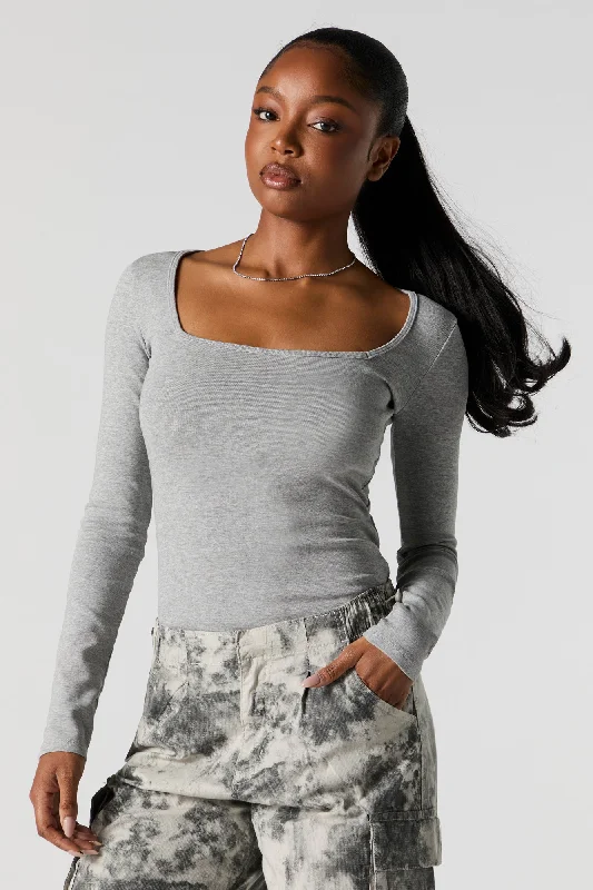 Square Neck Long Sleeve Bodysuit Comfortable Sports Bodysuit