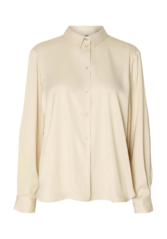 Selected Femme Talia-Franziska Relaxed Shirt, Birch Cashmere Blend Cotton Blend Poly Blend