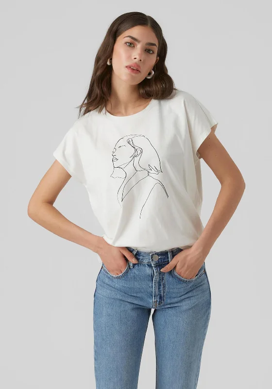 Vero Moda Rua Line Artwork T-shirt, Snow White Modern Contemporary Chic