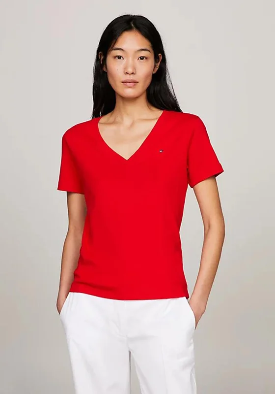 Tommy Hilfiger V-Neck Slim Fit Ribbed T-Shirt, Fierce Red Lace Blend Ribbed Blend Corduroy Blend