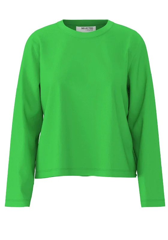 Selected Femme Essential Boxy Cotton T-Shirt, Classic Green Seamless Knitted Crochet