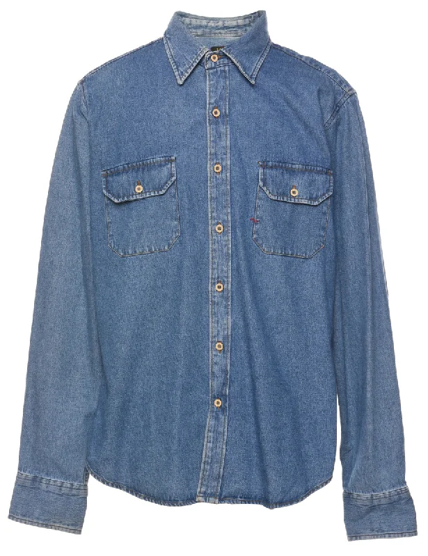 Lee Light Wash Denim Shirt - L Mesh Blend Leather Blend Suede Blend