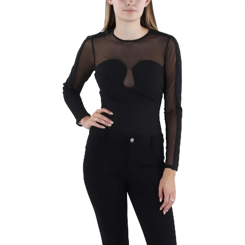 Womens Illusion Long Sleeve Bodysuit Stylish Underwear Bodysuit