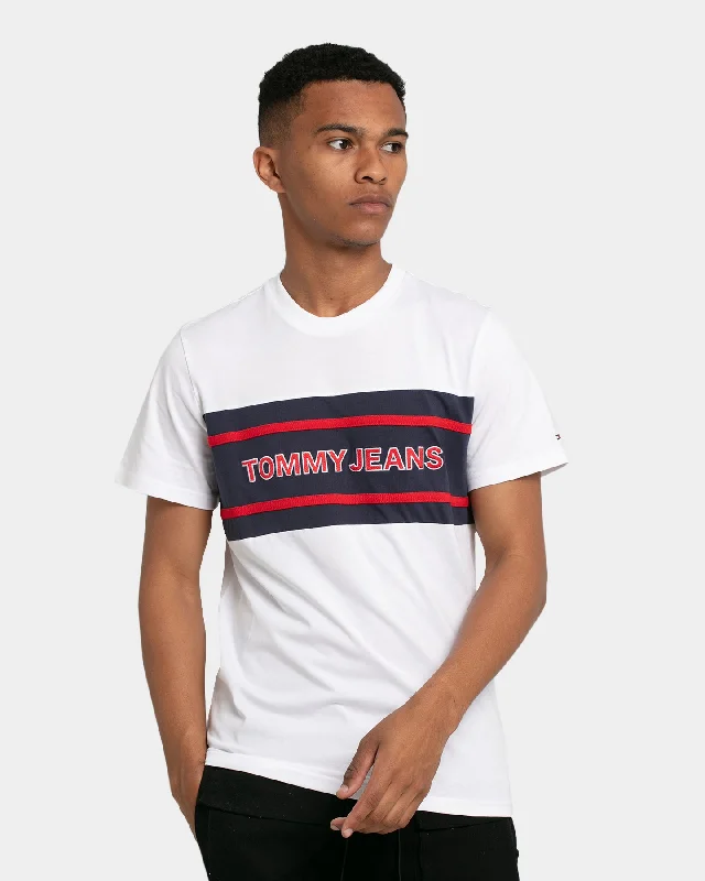 Tommy Jeans Stripe Colour-Block T-Shirt White/Red/Twilight Navy Nylon Fabric Polyester Fabric Spandex Fabric