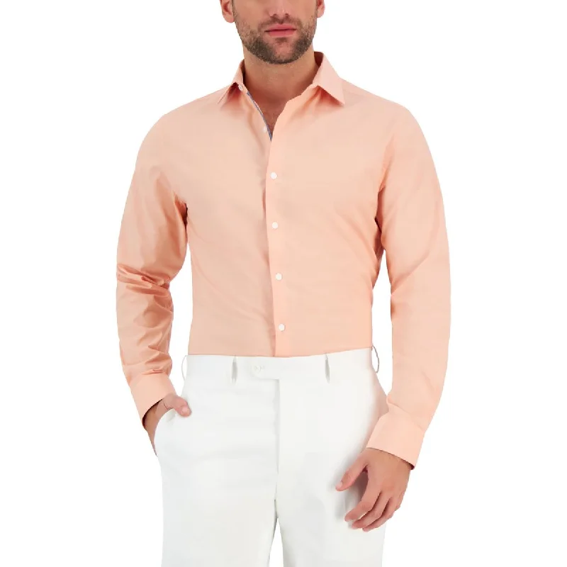 Bar III Mens Chambray  Solid Stretch Button-Down Shirt Nylon Fabric Polyester Fabric Spandex Fabric