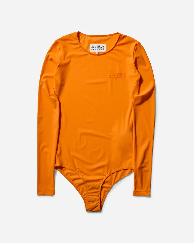 Women's Long-Sleeve Bodysuit Orange Fashionable Cropped Bodysuit