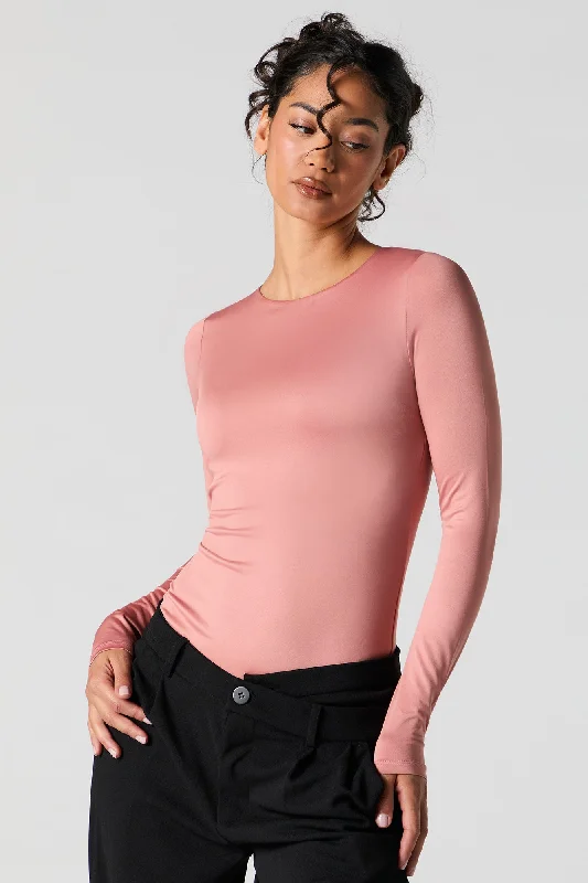 Contour Round Neck Long Sleeve Bodysuit Elegant Lace Bodysuit for Evening
