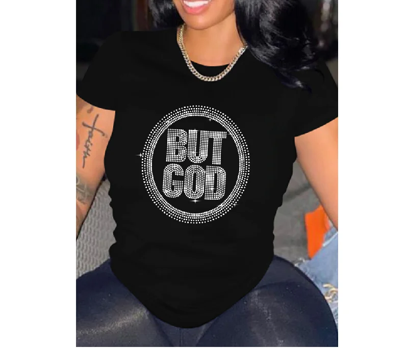 Wholesale Custom But God Women Rhinestone Heat Transfers T shirts Thin T-Shirt Open Front Quick Dry Wholesale Custom But God Women Rhinestone Heat Transfers T shirts Thin T-Shirt Open Front Quick Dry
