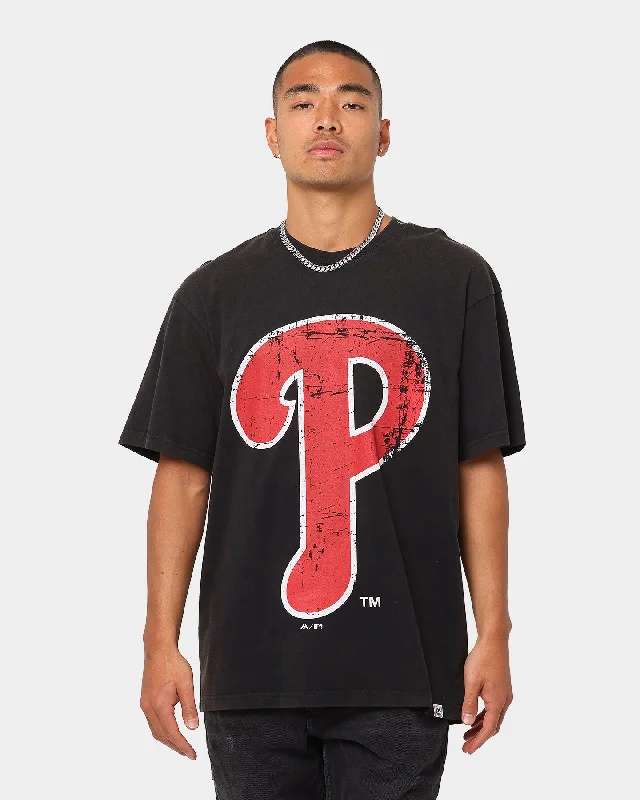 Mitchell & Ness Philadelphia Phillies Big Logo Vintage T-Shirt Black Hooded Caped Shawl Collar