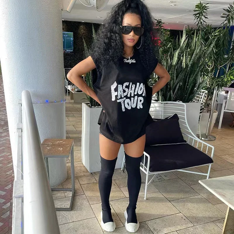 J&H 2023 new arrivals black tees with white letter print women chic graphic t shirt round neck summer tops casual wear Fitted T-Shirt Seamless Stretchy J&H 2023 new arrivals black tees with white letter print women chic graphic t shirt round neck summer tops casual wear Fitted T-Shirt Seamless Stretchy