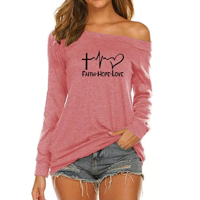 Faith Hope Love Custom Logo American Long Sleeve Loose Autumn Tees T shirt Women fall 2022 women clothes Chenille Blend Fleece Blend Nylon Blend Faith Hope Love Custom Logo American Long Sleeve Loose Autumn Tees T shirt Women fall 2022 women clothes Chenille Blend Fleece Blend Nylon Blend