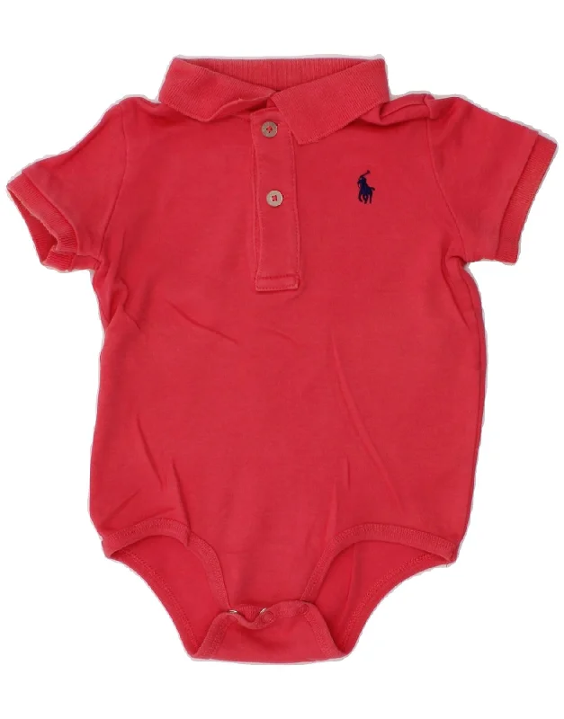 RALPH LAUREN Baby Girls Bodysuit 6-9 Months Pink Cotton Stylish Mesh Bodysuit with Straps