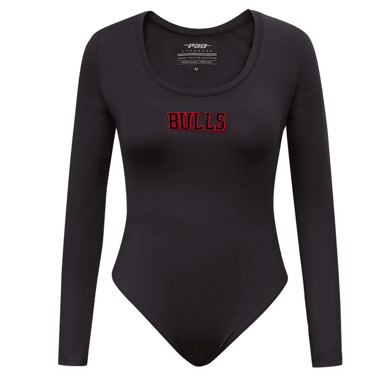 NBA CHICAGO BULLS CLASSIC WOMEN'S LUXBODYSUIT (BLACK) Comfortable Bodysuit with Deep V